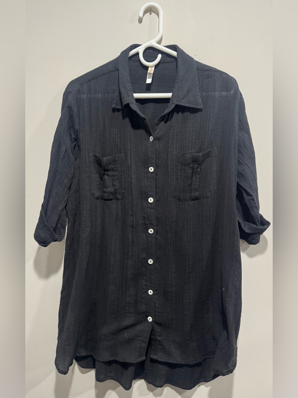 Helen Jon 100% Cotton Black Swim Cover Up Shirt Tunic